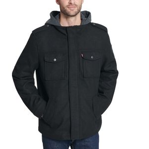 Levi's Men’s Black Wool Blend Hooded Military Jacket